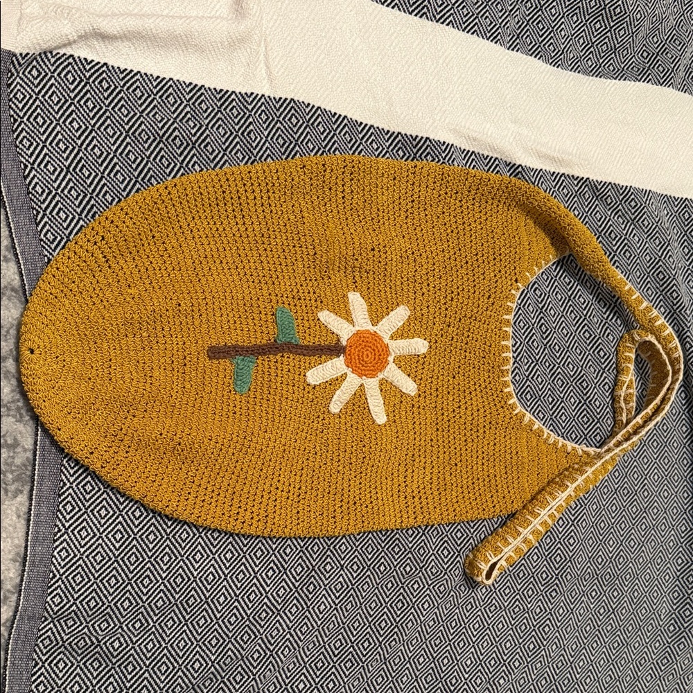 Yellow Crochet Bag With Flower